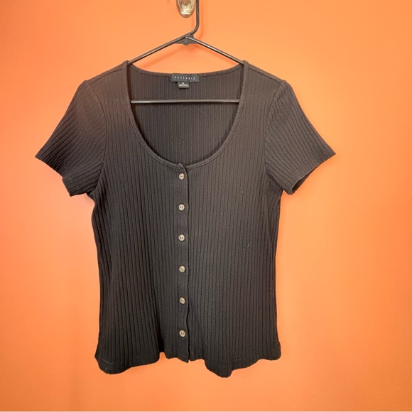 Sanctuary Black Ribbed Button-Down Shirt - Picture 1 of 7